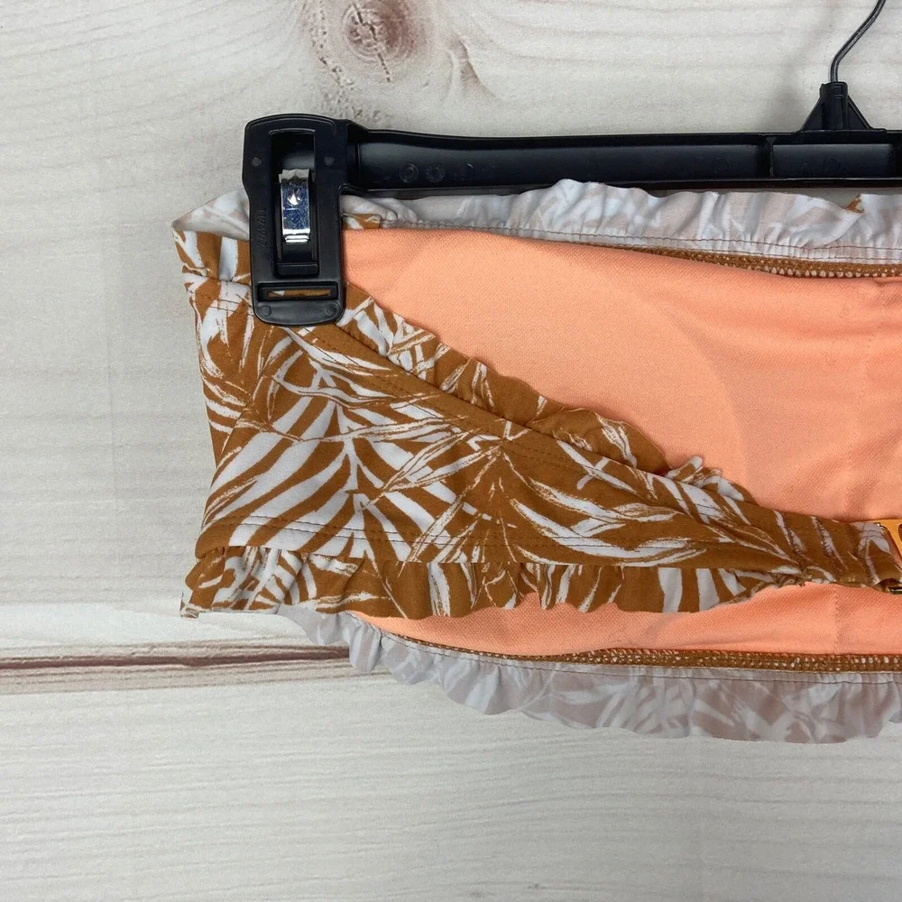 Xhilaration Bandeau Swim‎ Top Juniors XL Ruffled Trim Gold Floral Print Separate